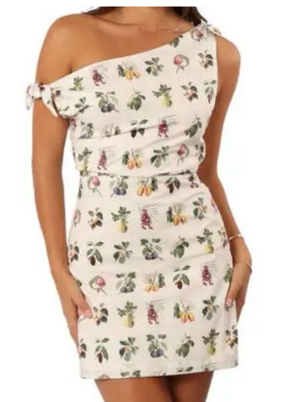 Petal & Pup One-Shoulder Cream Mini Dress with Floral Print